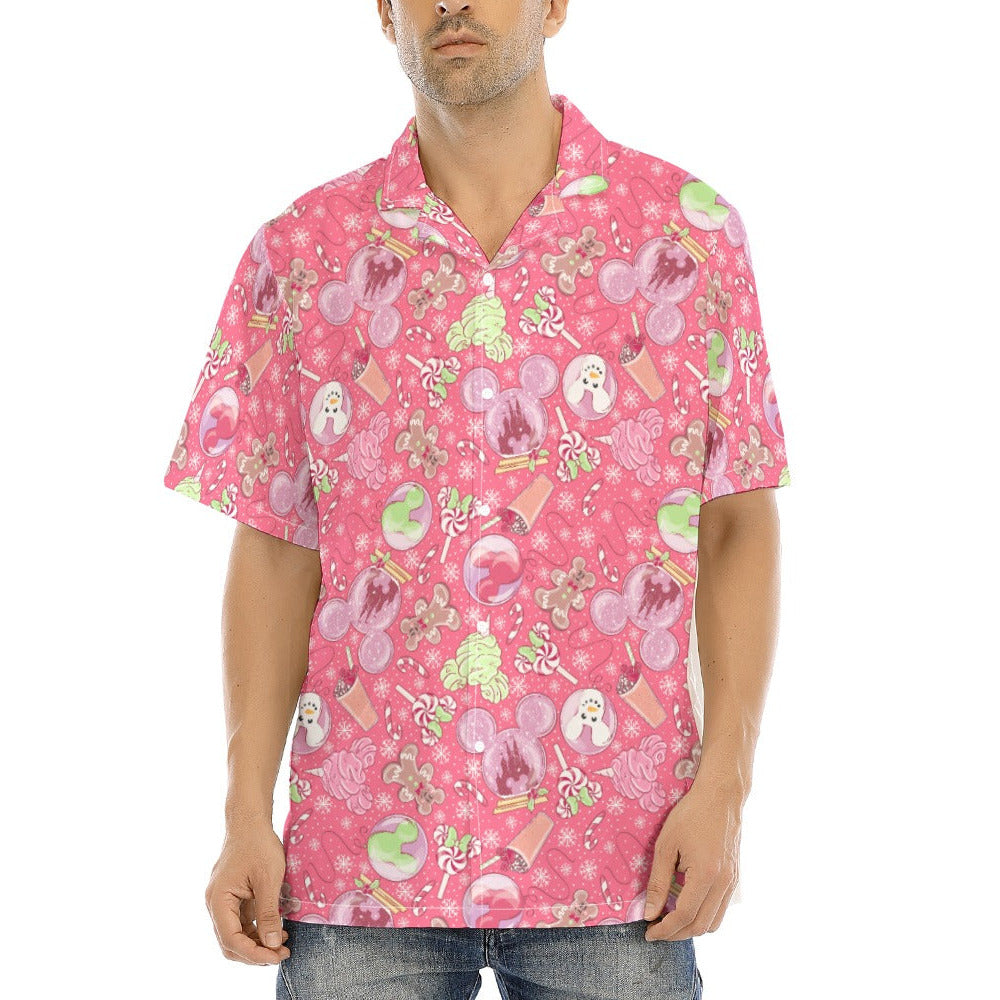 Winter Mouse Snacks & Balloons - Men's Hawaiian Button Up Shirt