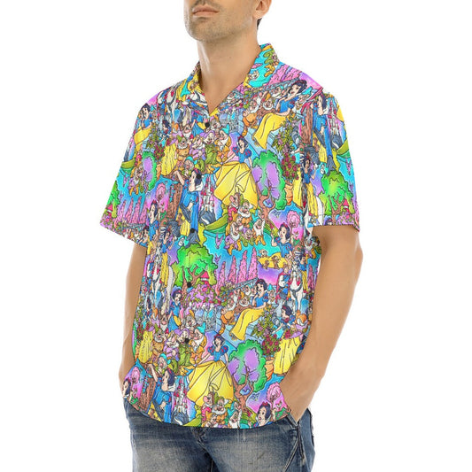 Fairest Princess Storybook Scenes - Men's Hawaiian Button Up Shirt
