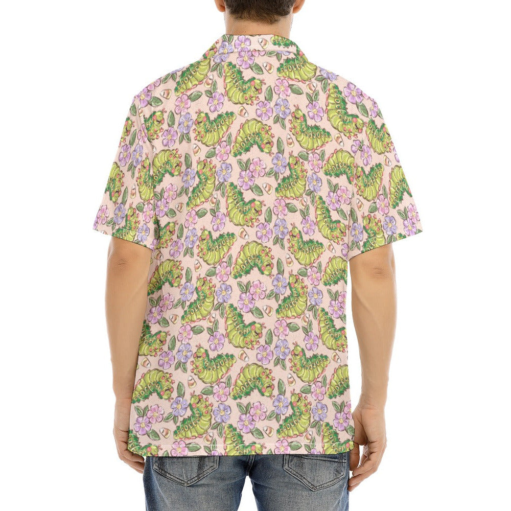 Cheerful Caterpillar Garden - Men's Hawaiian Button Up Shirt