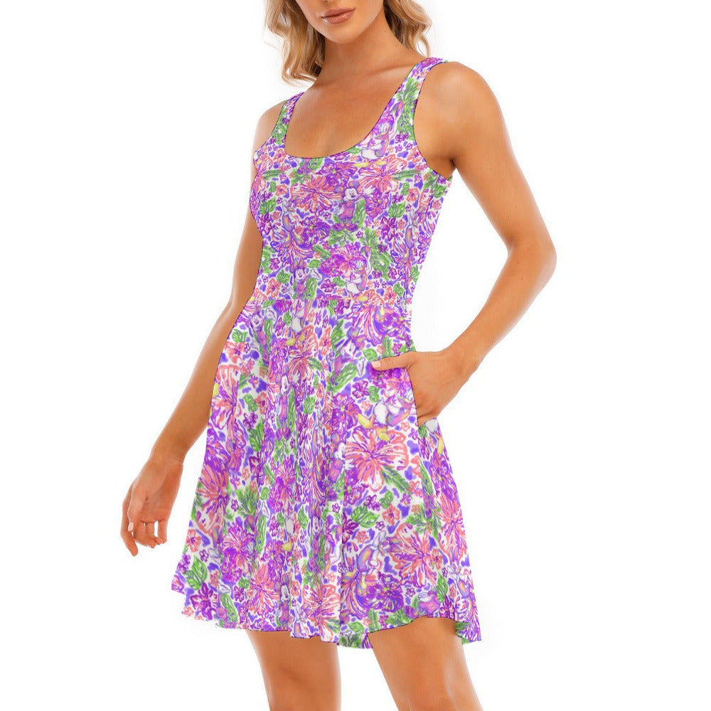 Tropical Splash Vibes - Iconic Crew - Women's Sleeveless Pocket Skater Dress