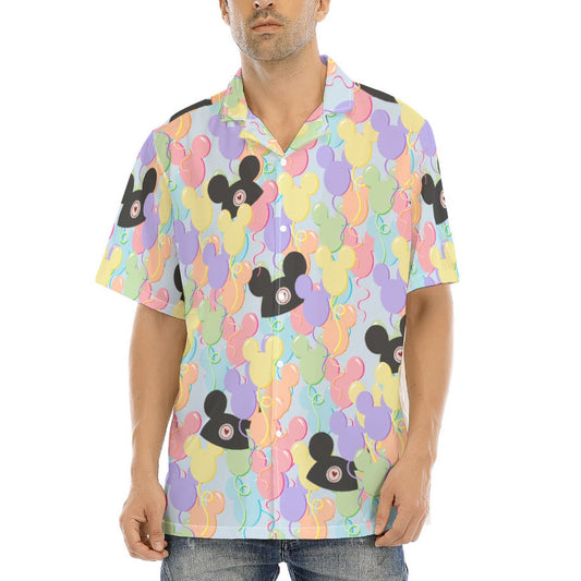Pastel Mouse Ear Balloons - Men's Hawaiian Button Up Shirt