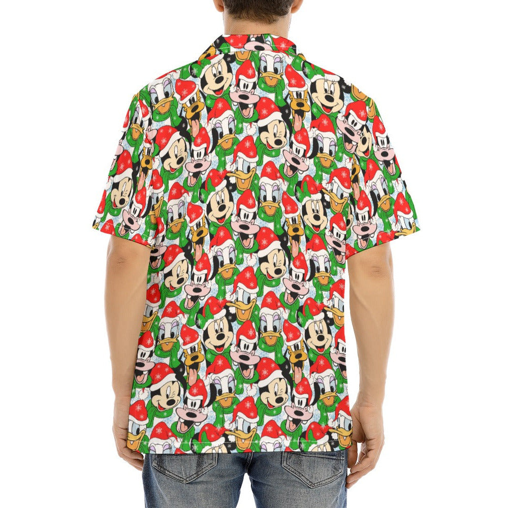Mouse Friends in Santa Hats - Men's Hawaiian Button Up Shirt