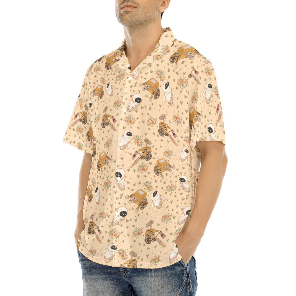 Botanical Robot Love Story - Men's Hawaiian Button Up Shirt