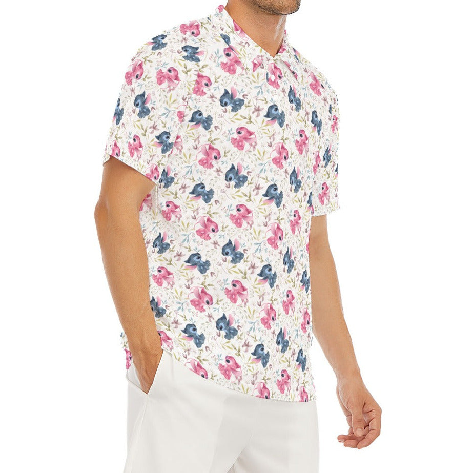 Blue Alien & Pink Friend Love - Men's Polo Shirt