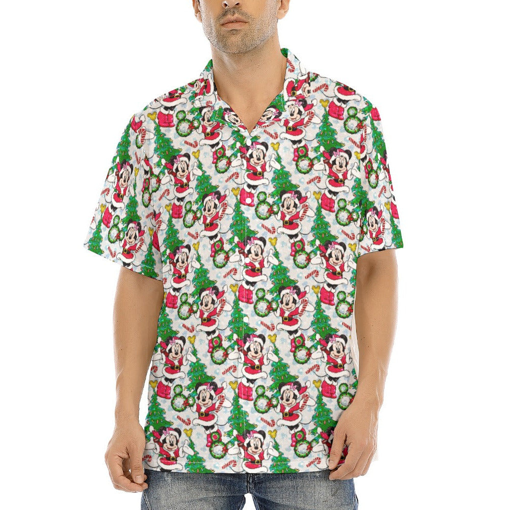 Santa Mouse with Sparkle - Men's Hawaiian Button Up Shirt