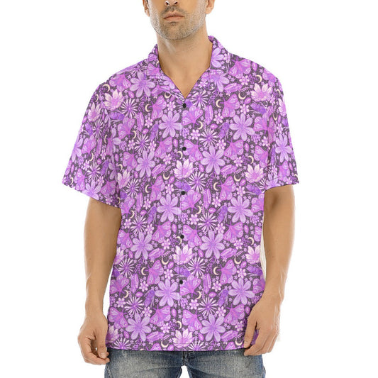 Purple Crystal Moths - Men's Hawaiian Button Up Shirt