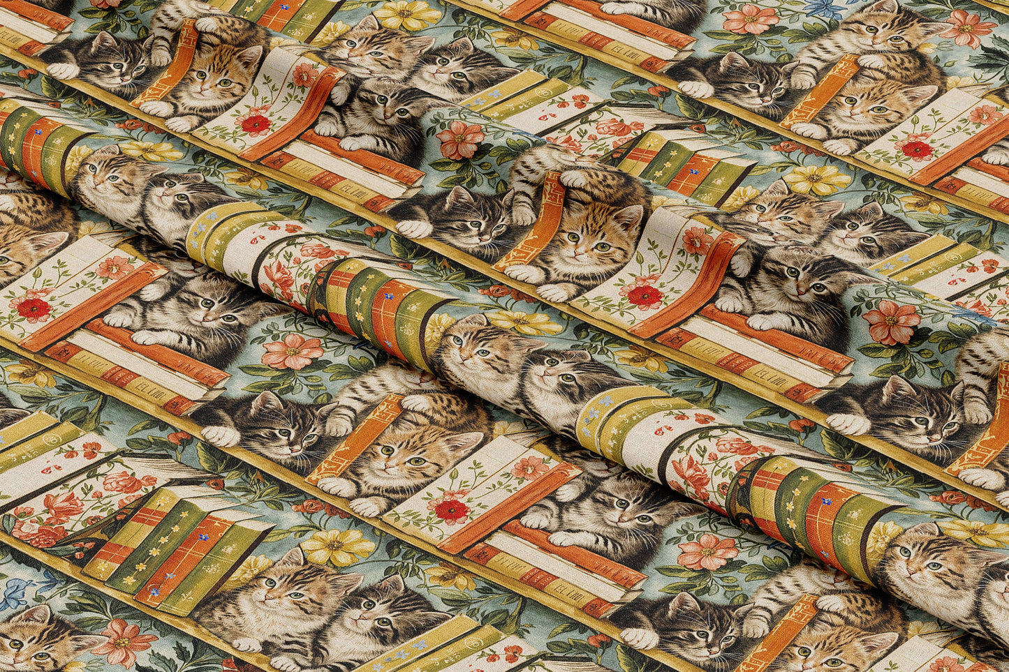 Cats with Floral Books - Digital Seamless Pattern
