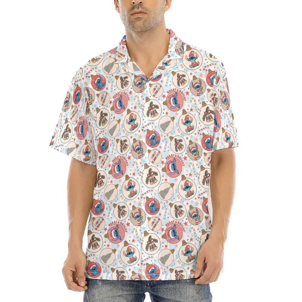 Festive Elf and Ornament Fun - Men's Hawaiian Button Up Shirt