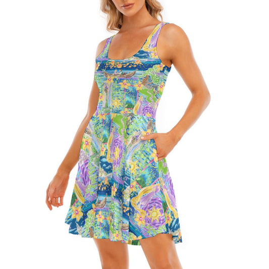 Lantern Festival Glow - Women's Sleeveless Pocket Skater Dress
