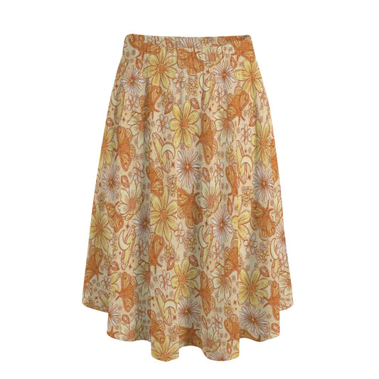 Orange Crystal Moths - Women's Pocket Midi Skirt