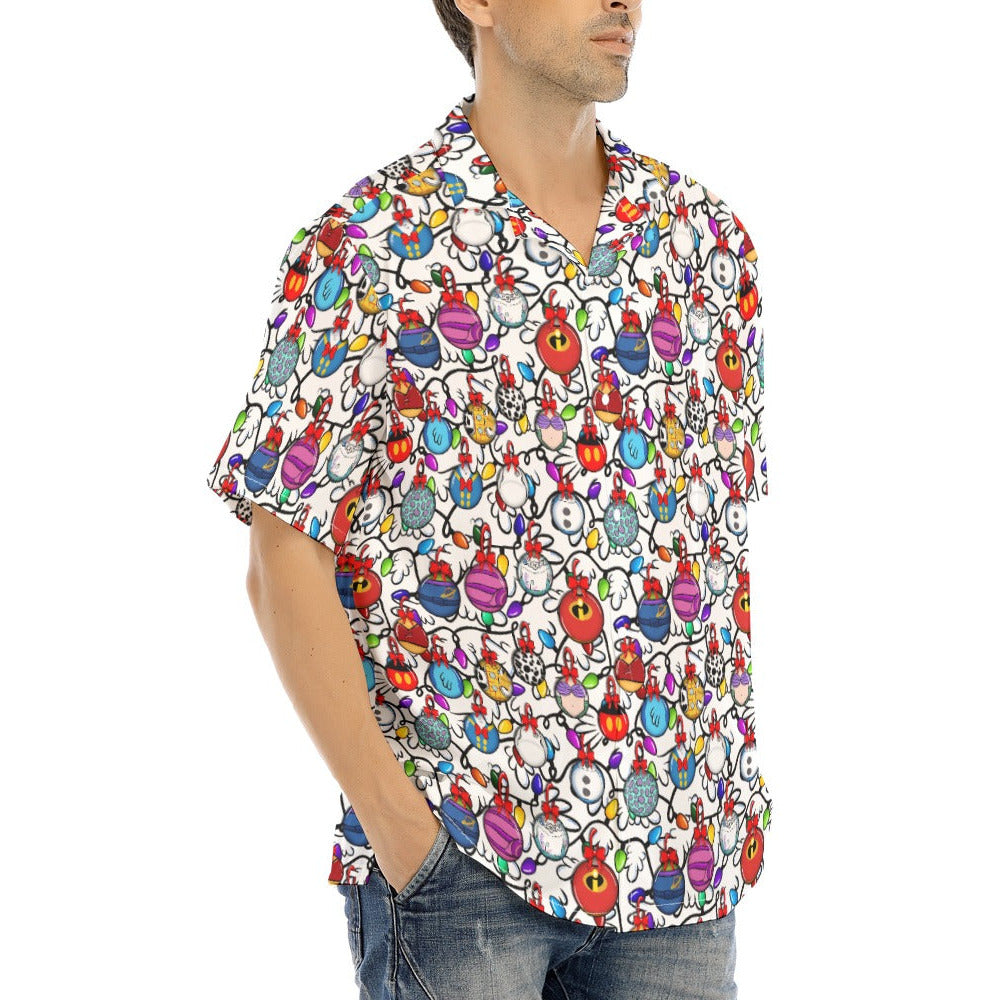 Festive Character Baubles on White - Men's Hawaiian Button Up Shirt