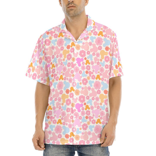 Retro Floral Mouse - Men's Hawaiian Button Up Shirt