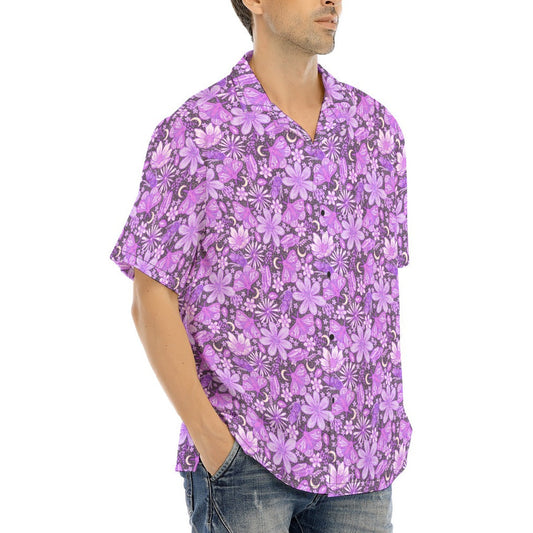 Purple Crystal Moths - Men's Hawaiian Button Up Shirt