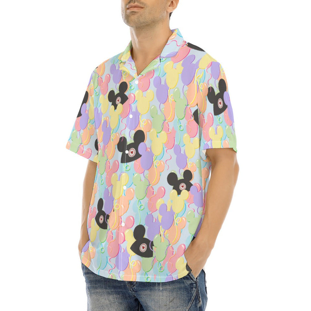 Pastel Mouse Ear Balloons - Men's Hawaiian Button Up Shirt