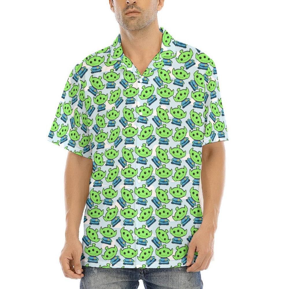 Little Green Space Aliens - Men's Hawaiian Button Up Shirt
