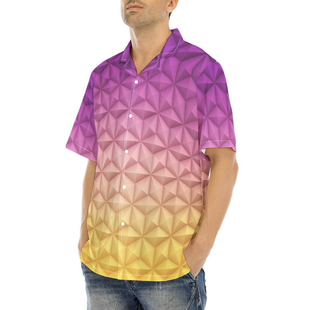 Geometric Spaceship Sphere - Men's Hawaiian Button Up Shirt
