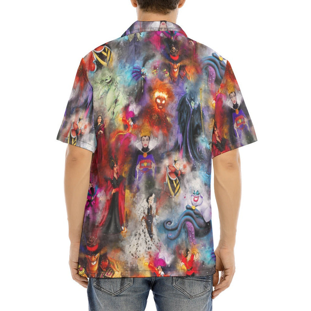 Watercolor Wicked Villains - Men's Hawaiian Button Up Shirt