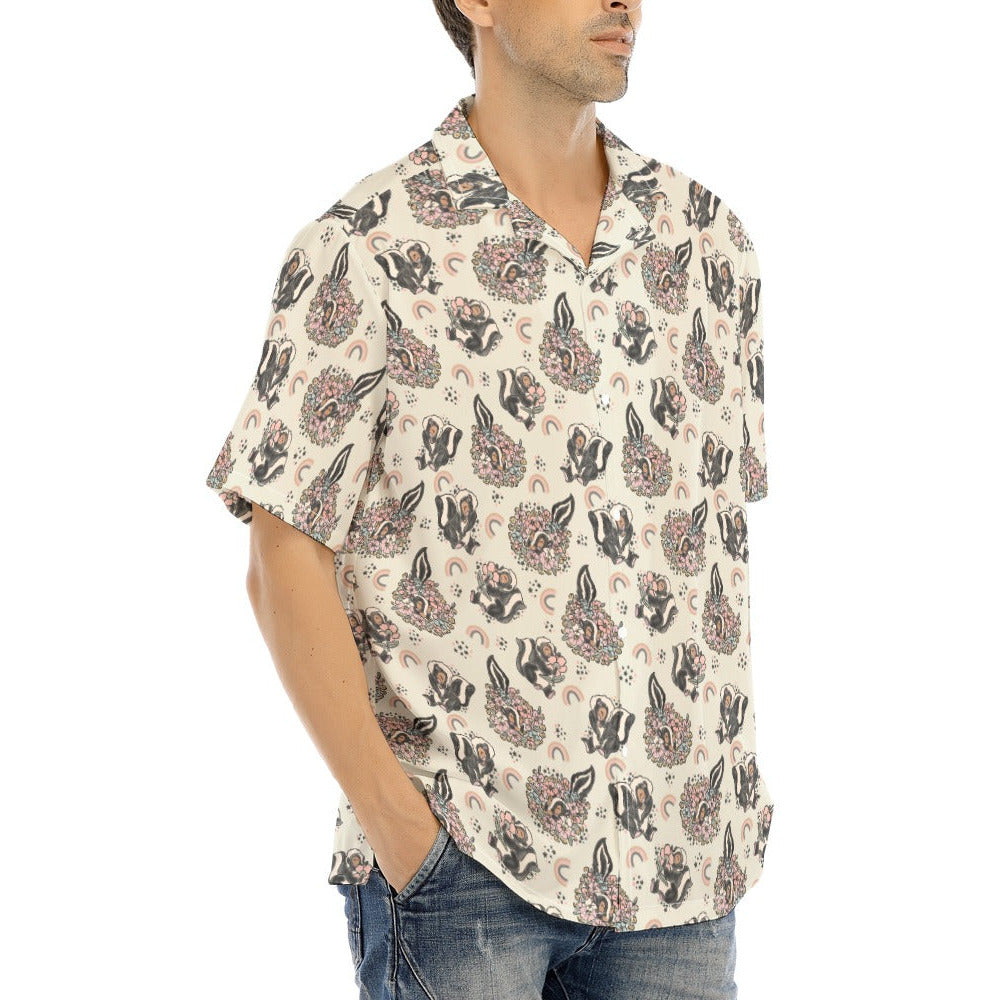 Bashful Blooming Skunk - Men's Hawaiian Button Up Shirt