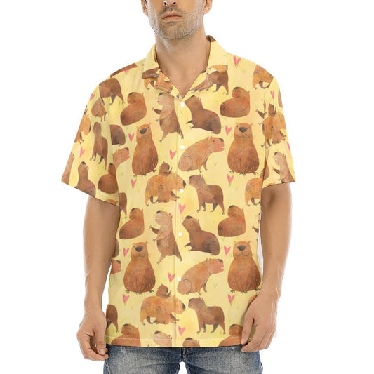 Capybara Love - Men's Hawaiian Button Up Shirt