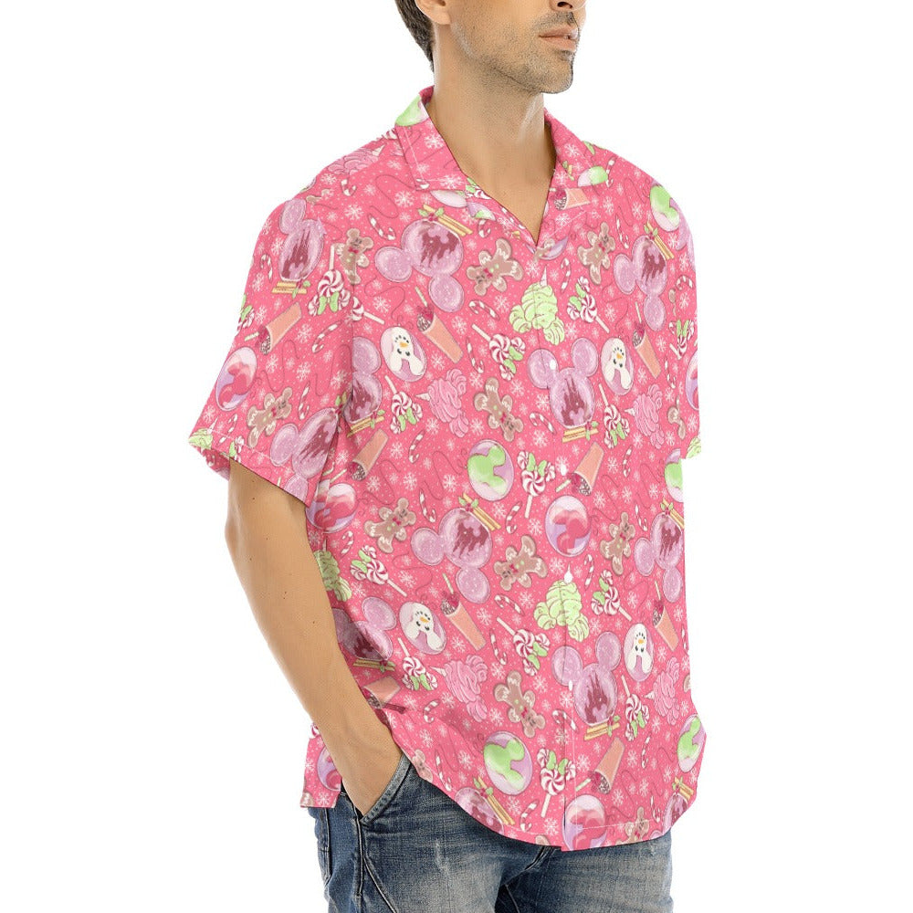Winter Mouse Snacks & Balloons - Men's Hawaiian Button Up Shirt