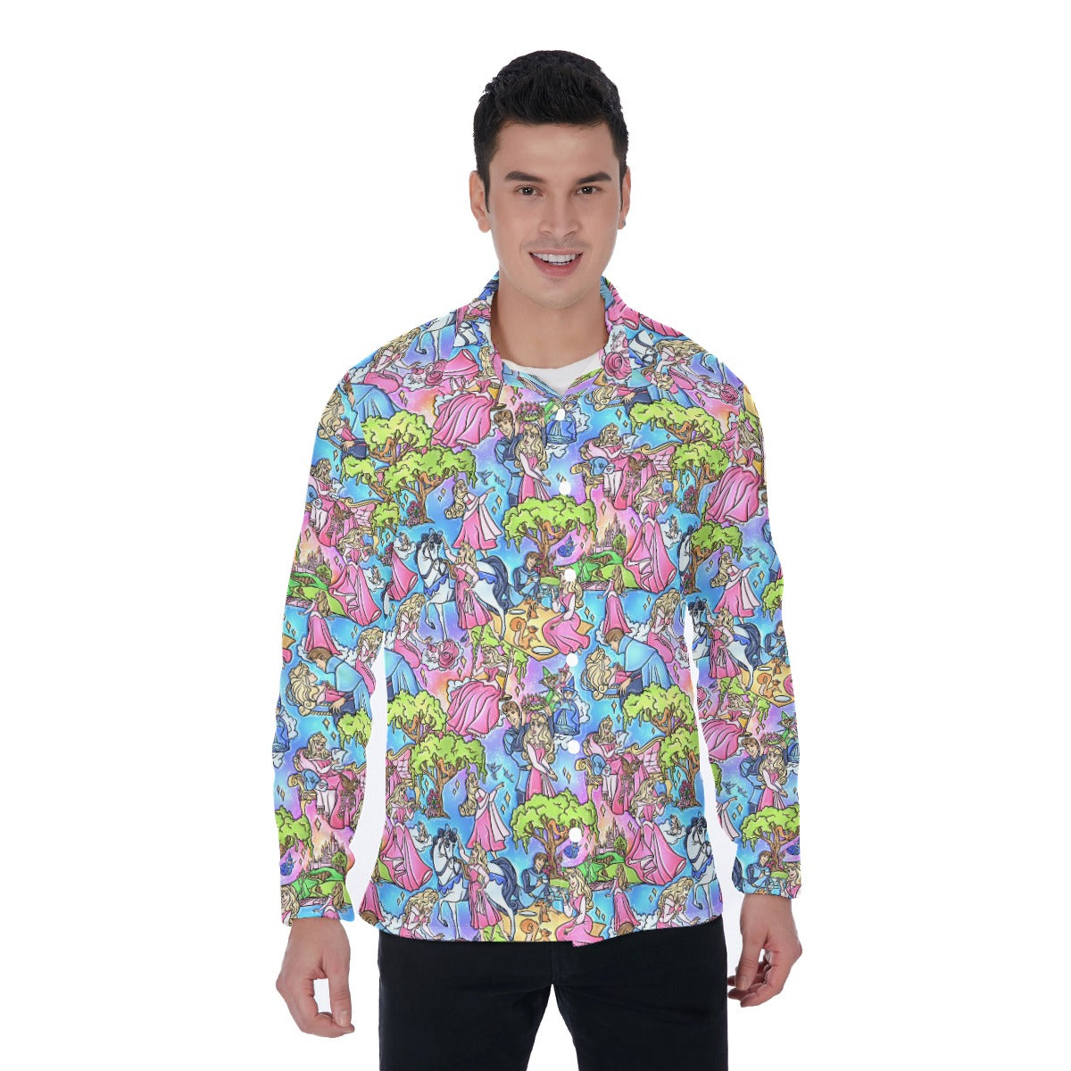 Dreaming Princess Storybook Scenes - Men's Long Sleeve Button Up Shirt