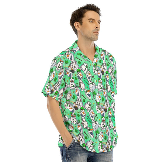 Sketched Snowman St. Patrick’s Day - Men's Hawaiian Button Up Shirt