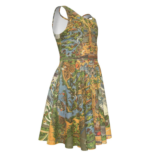 Vintage Theme Park Map - Kid's Sleeveless Skater Dress
