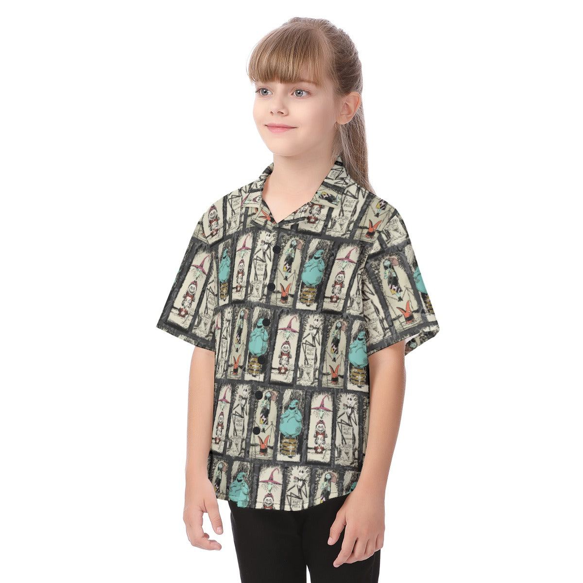 Stretching Haunted Nightmare - Kid's Hawaiian Button Up Shirt