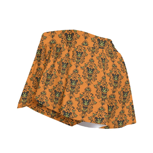 Haunted Halloween Mansion Wallpaper - Women's Flowy Pocket Shorts