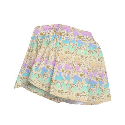 Gold Dot Rainbow Mouse Ears Castle - Women's Flowy Pocket Shorts