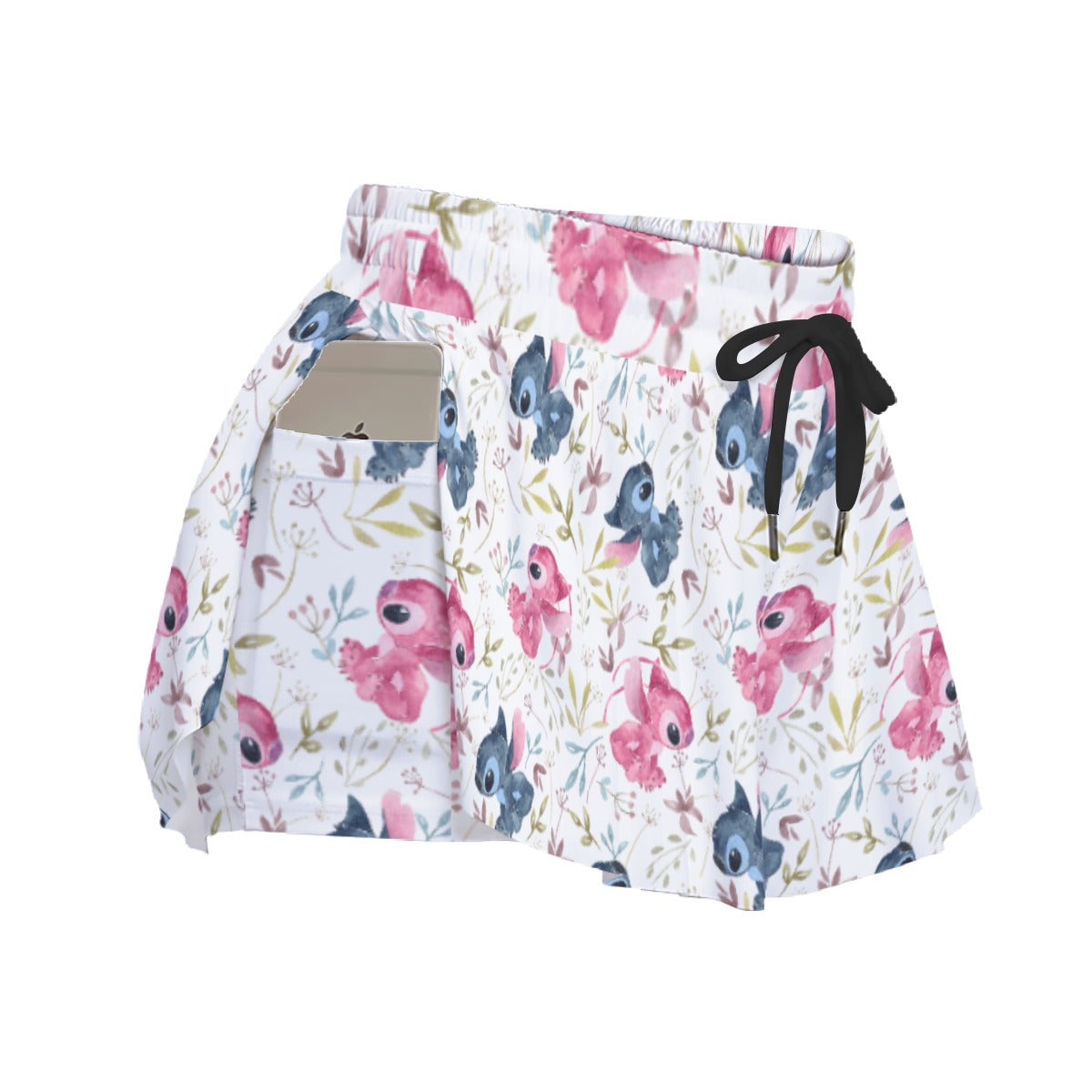 Blue Alien & Pink Friend Love - Women's Flowy Pocket Shorts