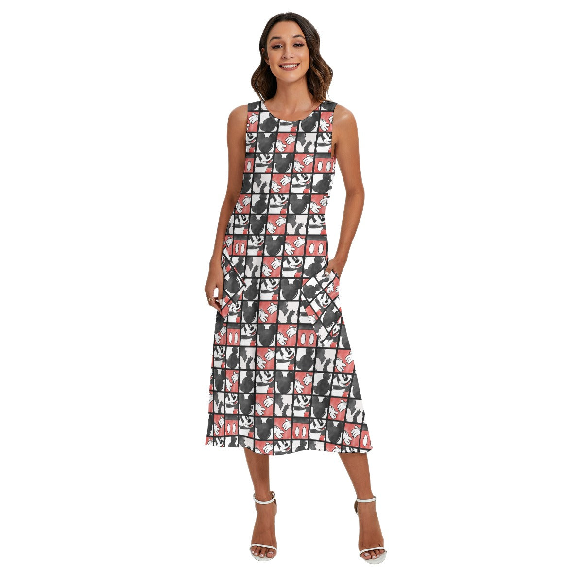 Mouse Block Party - Women’s Diagonal Pocket Midi Dress