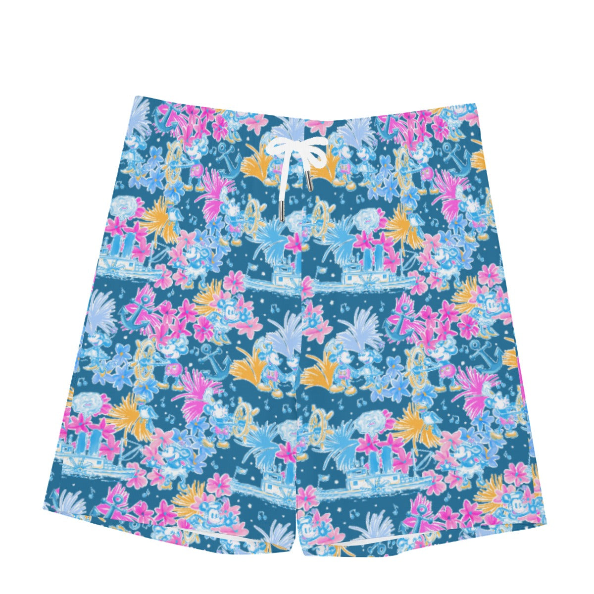 Bright Tropical Whimsy - Vintage Steamboat Captain - Men’s Pocket Beach Shorts
