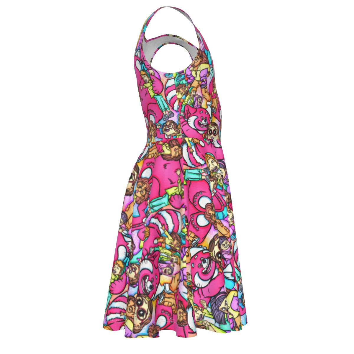 Red Panda Chaos Scenes - Kid's Sleeveless Skater Dress