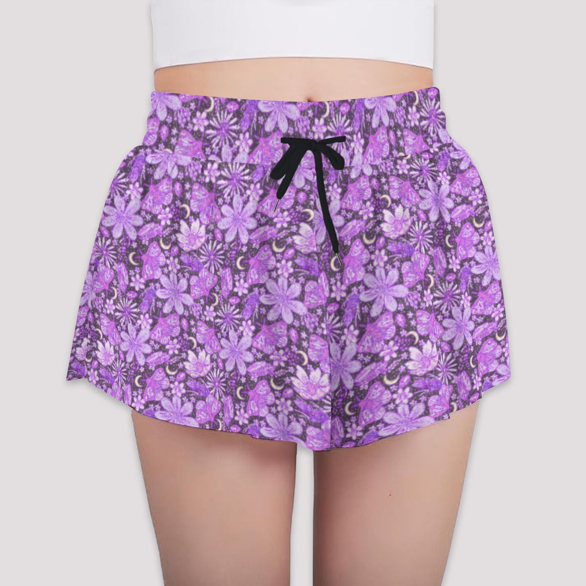 Purple Crystal Moths - Girls’ Flowy Pocket Shorts
