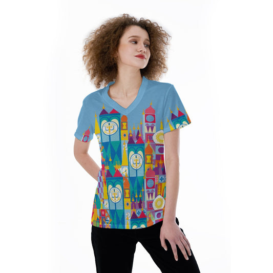 Whimsical World Facade - Women's Short Sleeve V-Neck T-Shirt