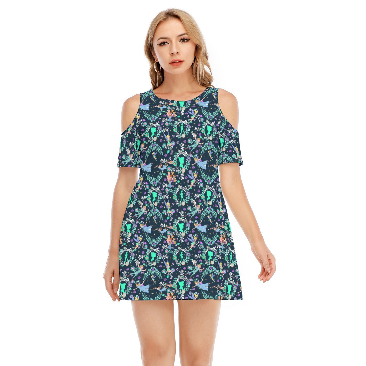 Garden Whimsy - Neverland Flight - Women's Cold Shoulder Cotton Dress