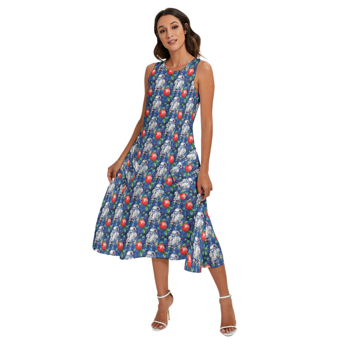 Little Blue Christmas Droid - Women’s Diagonal Pocket Midi Dress
