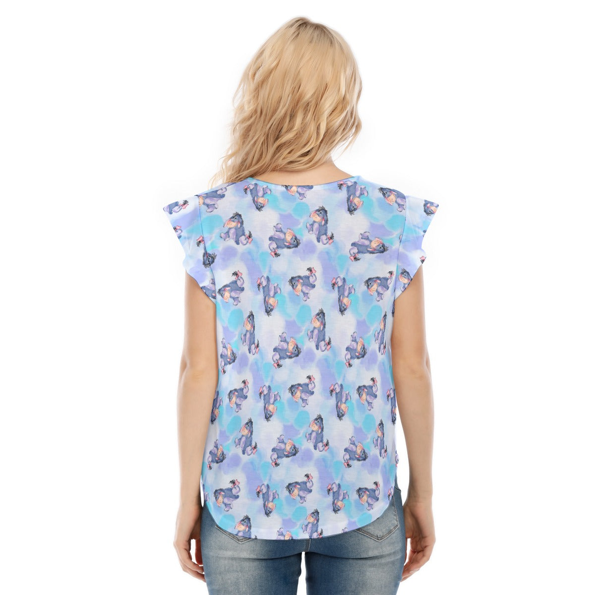 Watercolor Gentle Donkey - Women’s Flutter Sleeve Top