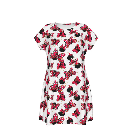 Polka Dot Bows & Mouse Ears - Women's T-Shirt Dress