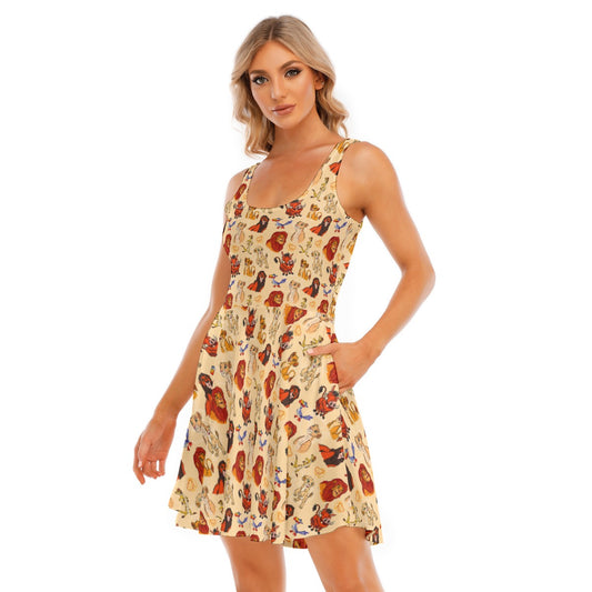 Sketched Savanna Friends - Women's Sleeveless Pocket Skater Dress
