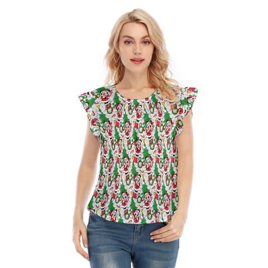 Santa Mouse with Sparkle - Women’s Flutter Sleeve Top