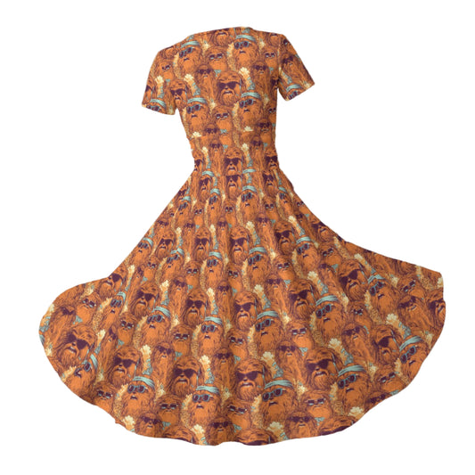 Retro Furry Friend Summer Vibes - Women's V-Neck Ruched Midi Dress