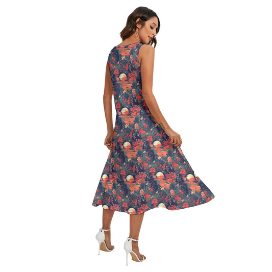 Tropical Dark Side Escape - Women’s Diagonal Pocket Midi Dress