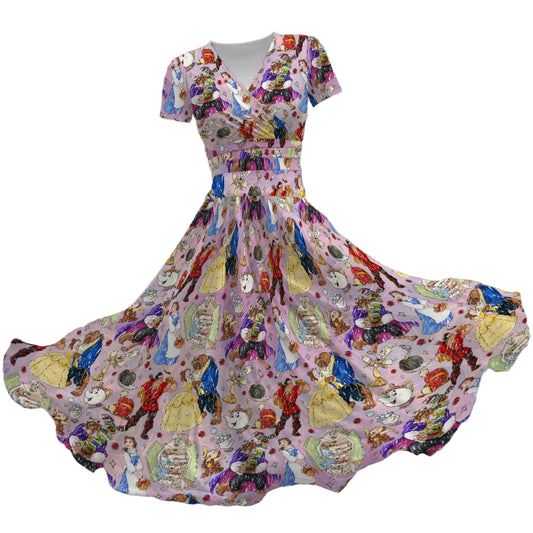 Enchanted Tale Sketch - Women's V-Neck Ruched Midi Dress