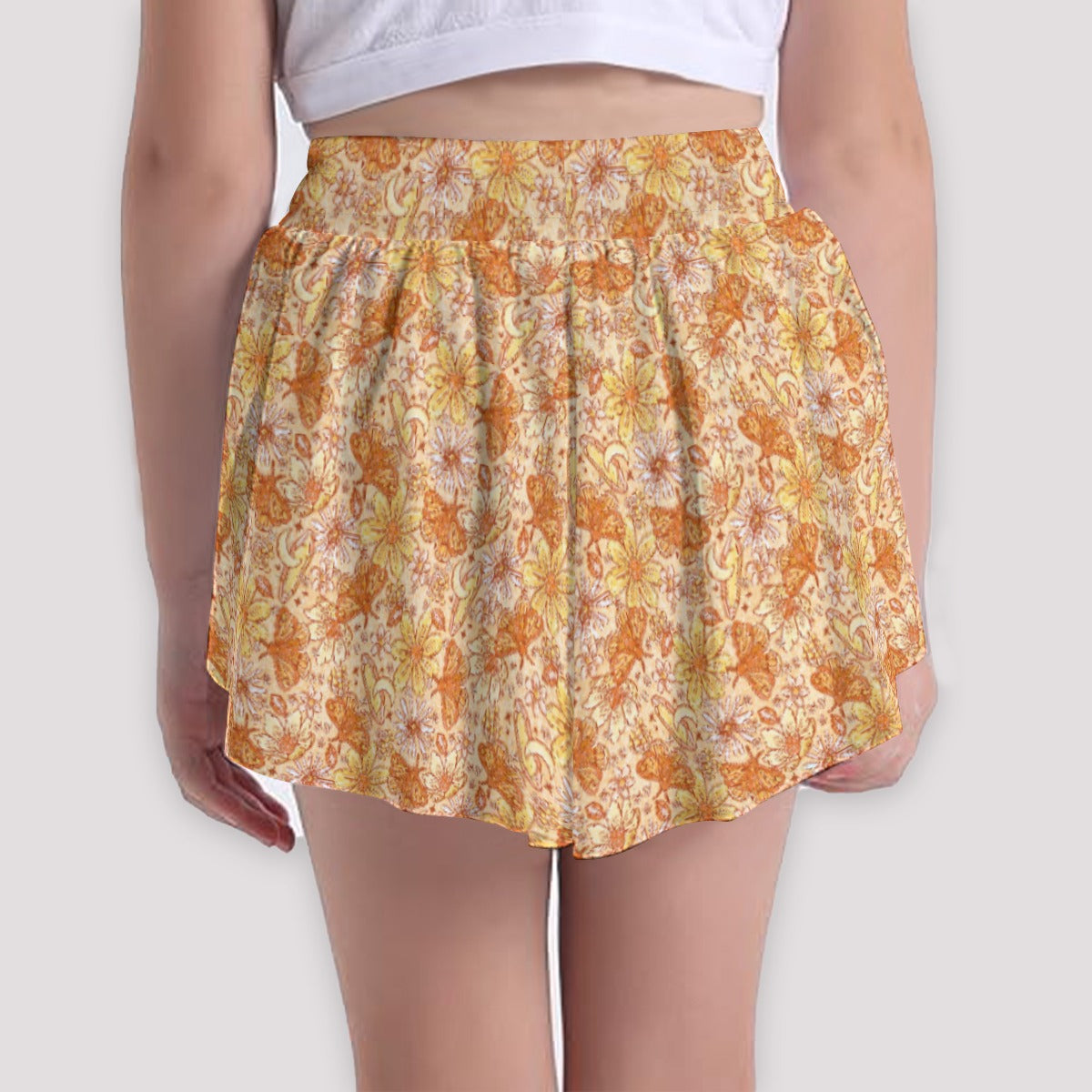 Orange Crystal Moths - Girls’ Flowy Pocket Shorts