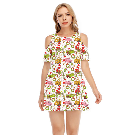 Holiday Race Day - Women's Cold Shoulder Cotton Dress