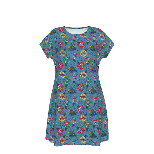 Holiday Baubles with Mischievous Blue Alien - Women's T-Shirt Dress