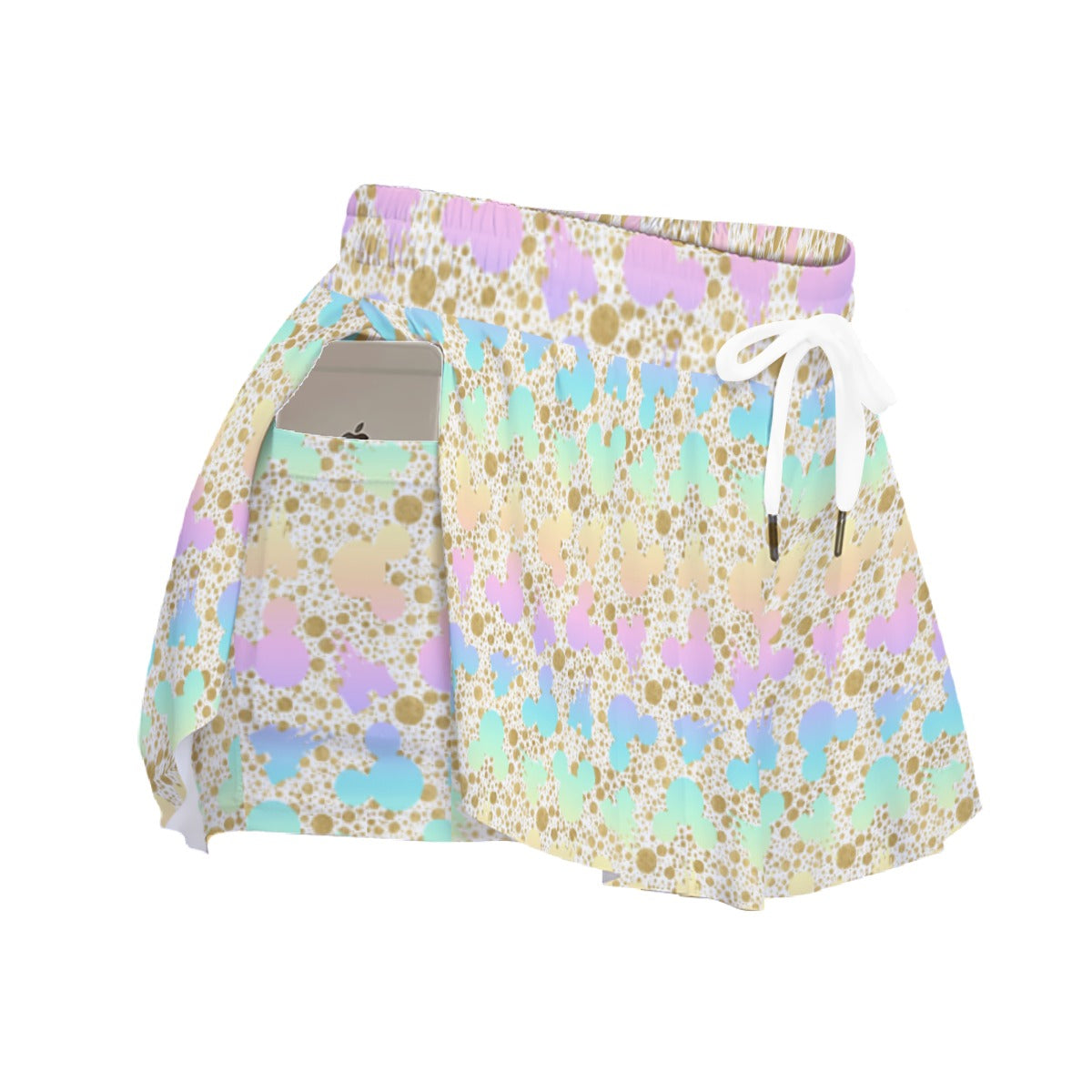 Gold Dot Rainbow Mouse Ears Castle - Women's Flowy Pocket Shorts