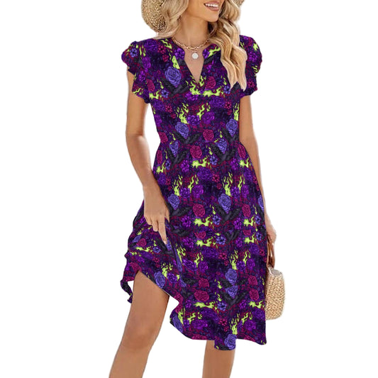 Fairytale Florals - Dark Enchantress - Women's Tiered Pocket Midi Dress